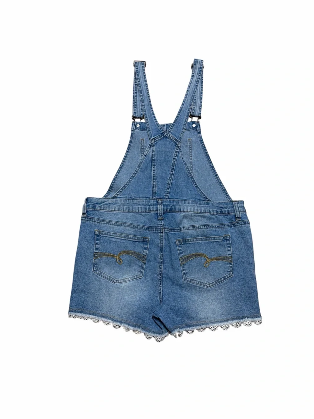 Justice Lace Shortalls Girls 18 Youth Light Wash Denim Overalls Shorts Kids